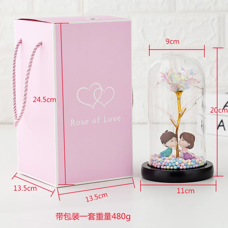 Стеклянный купол с красными розами в 6 цветах для подарка на День святого