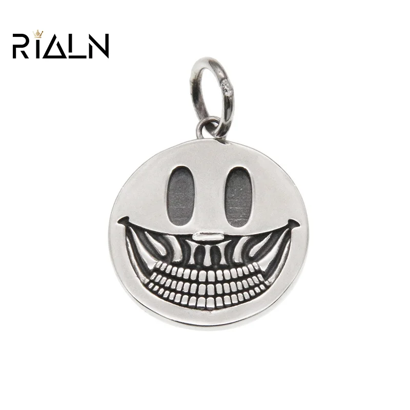 

RIALN 925 sterling silver toothy smiley face pendant female Thai silver ins wind pendant necklace accessories trendy cool men