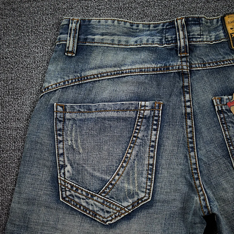 

Newly Fashion Summer Men Jeans Half Length Retro Blue Embroidery Designer Ripped Denim Shorts Streetwear Hip Hop Short Jeans Men
