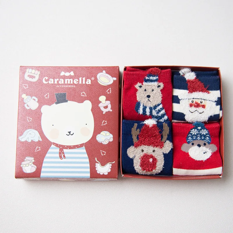 Caramella 4 пар/кор. хлопок Meias Рождество теплые милые 3d Животные узоры мультфильм носки женские стрейч 512774