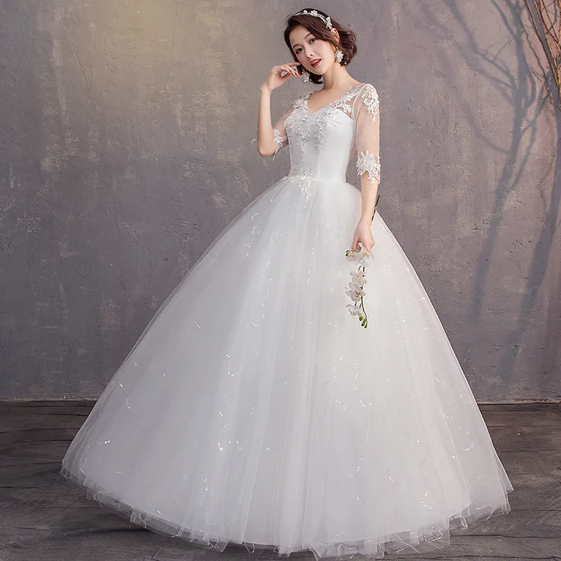 Свадебные платья размера плюс с аппликацией бальные коротким рукавом и