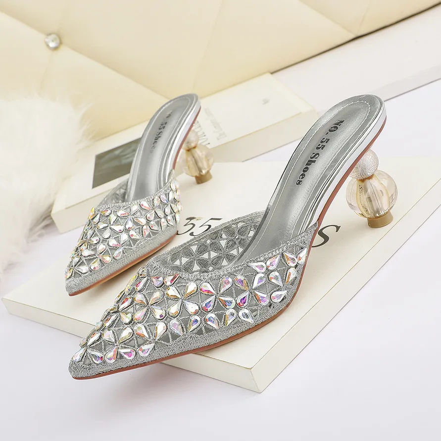 

Meriahzheng 2021 Sandals Pointy Shallow Heels Sexy Slim Rhinestone Sandals Party Sandals Women's Shoes Women Shoes High Heel LSJ