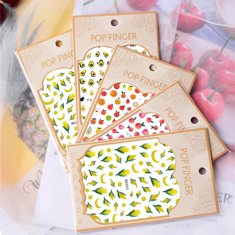 Летние наклейки для ногтей милые фрукты Животные узоры красочный дизайн