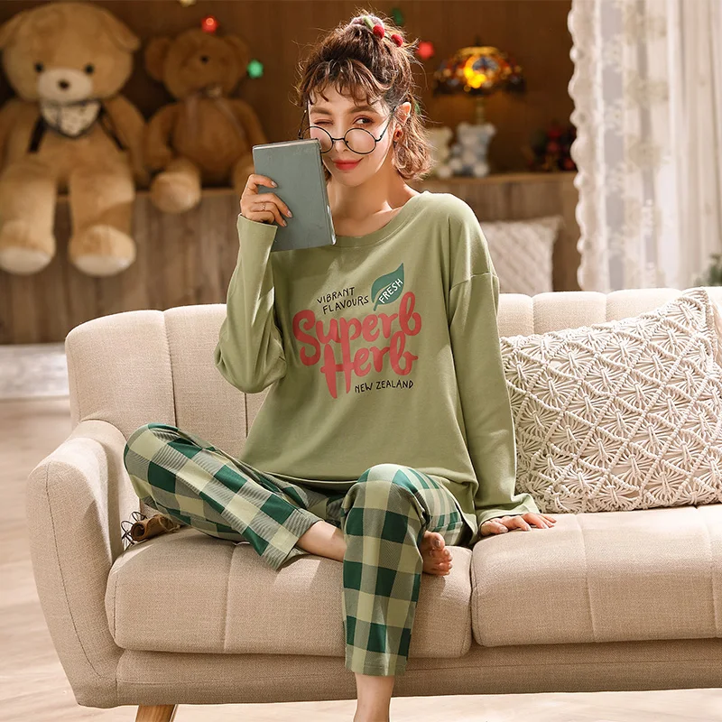 Весенне-осенние новые женские пижамные комплекты с длинным рукавом Женские