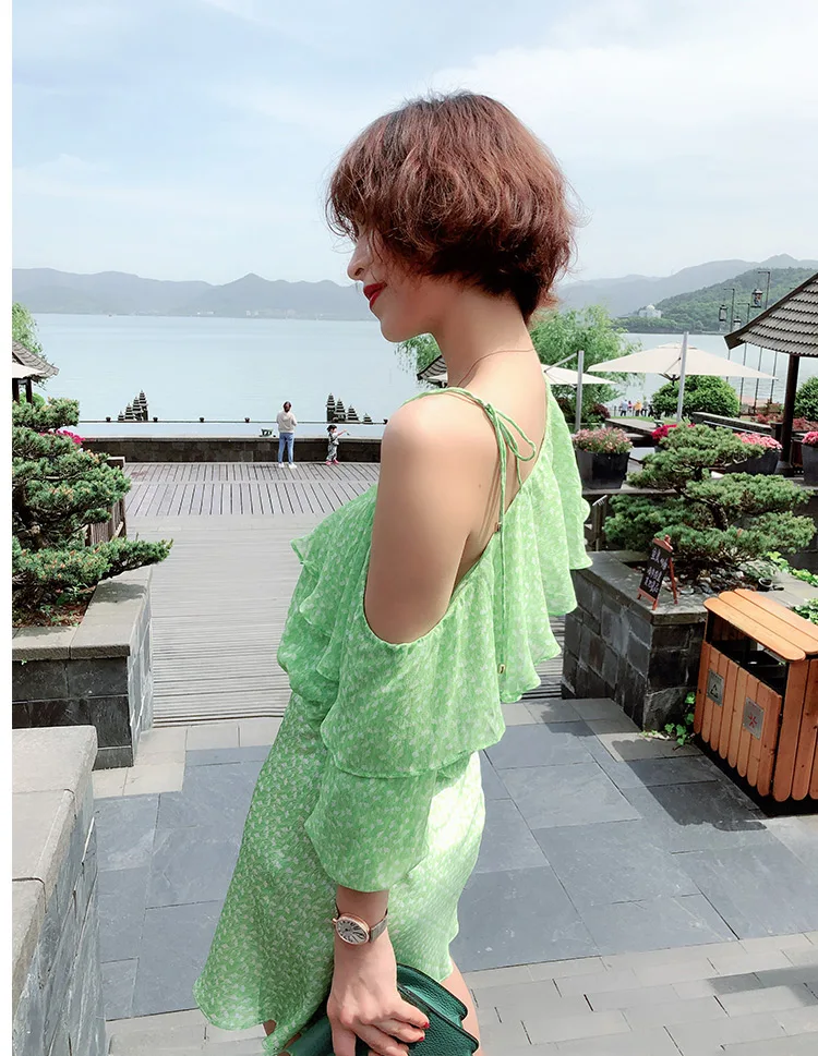 Женская шелковая атласная мини-юбка с цветочным принтом и длинным рукавом косой