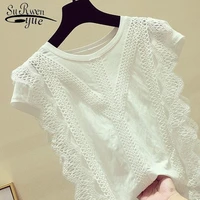 korean new fashion clothing plus size solid shirt women blouse summer womens tops and blouses lace patchwork blusas mujer 4835