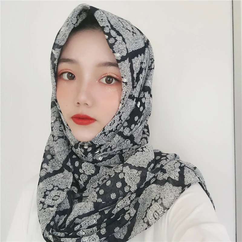 Винтажный дизайн шифон печати длинный хиджаб лист шаблон хиджабы для женщин
