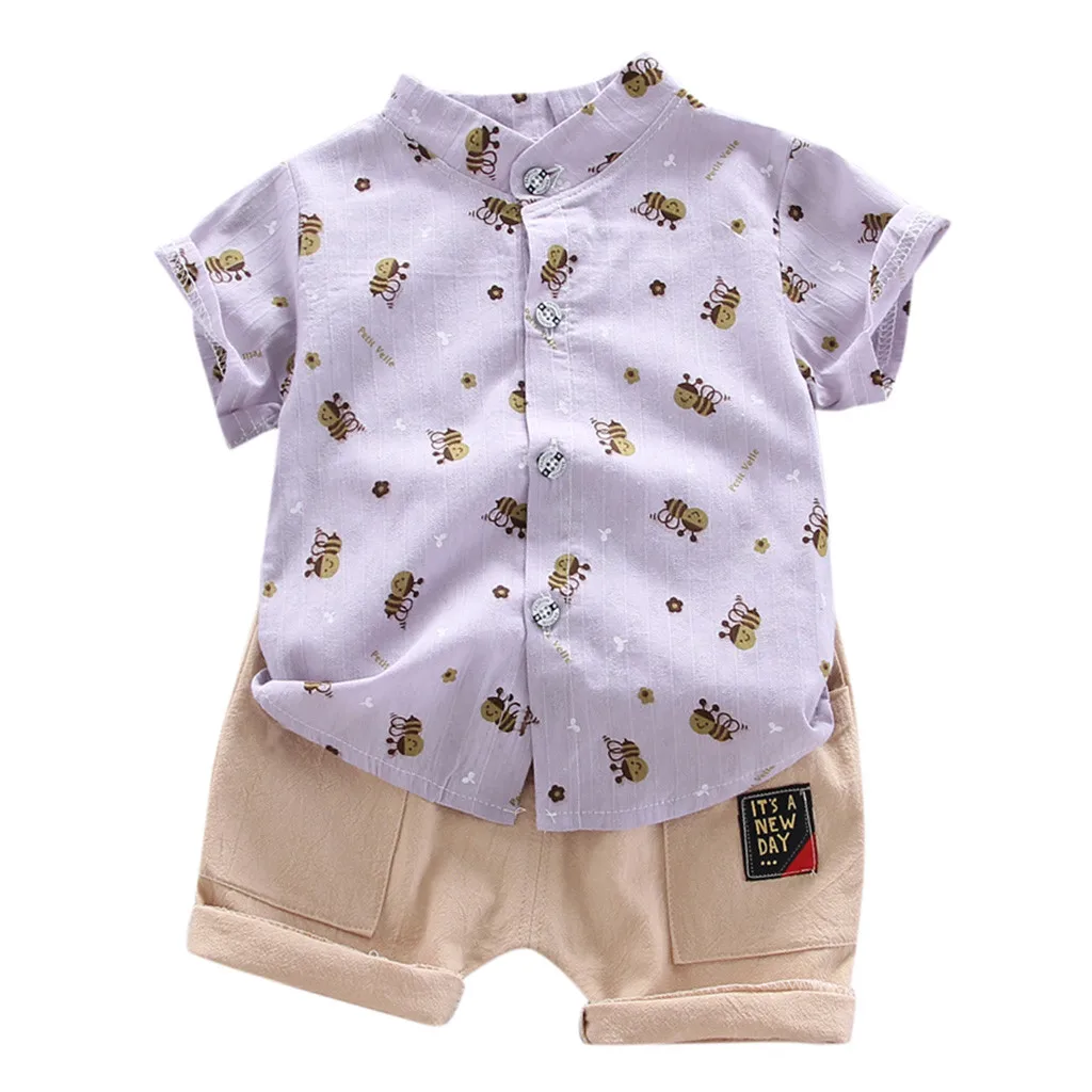 0-36M Toddler Kid Baby Boy Clothes Cotton Print Short Sleeve Bee Pattern Shirt Tops+Shorts Set Summer Clothing |