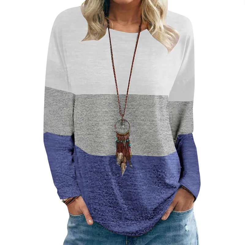 

Autumn Harajuku Patchwork Women T-shirt Vintage Loose Casual Tops Round Neck Long Sleeve Tee Shirt Streetwear Aesthetic Tshirt