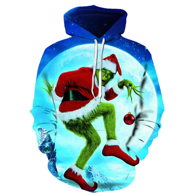 3D Grinch Толстовка Рождество мультфильм анимация зеленая монстры Мужская и Женская