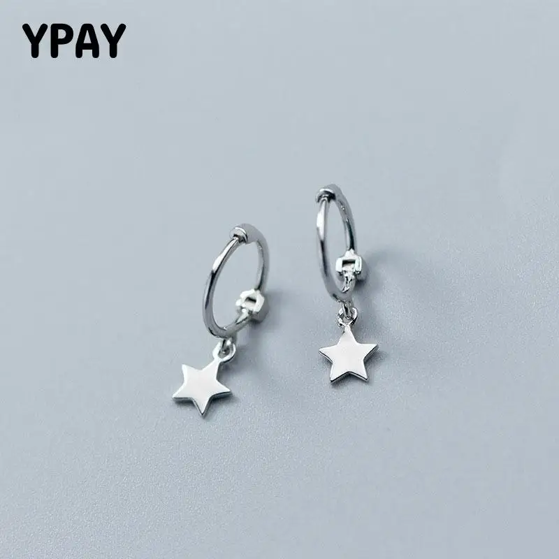 

100% Genuine 925 Sterling Silver Star Pendant Hoop Earrings For Girls Teens Women Korea Fine Jewelry Christmas Gift YME581