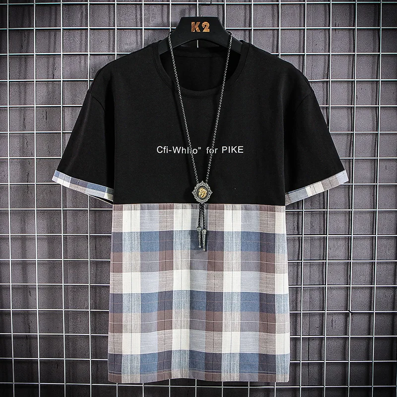 Мужская клетчатая футболка SingleRoad желтая большого размера в стиле хип-хоп