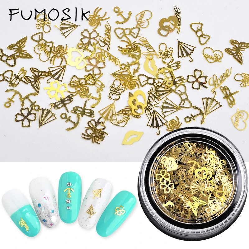 &quot1 коробка Модные металлические блестки для ногтей золотого цвета полые