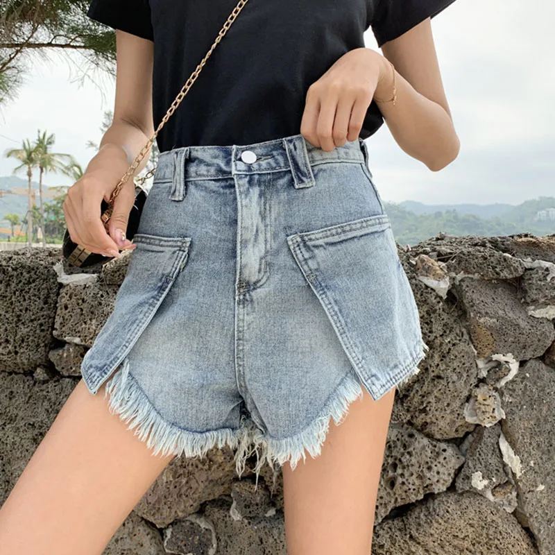 

NORMOV Sexy Women Shorts Fashion Denim High Waist Patchwork Zipper Tassel Jean Short Solid Loose Cotton Female Individual Shorts