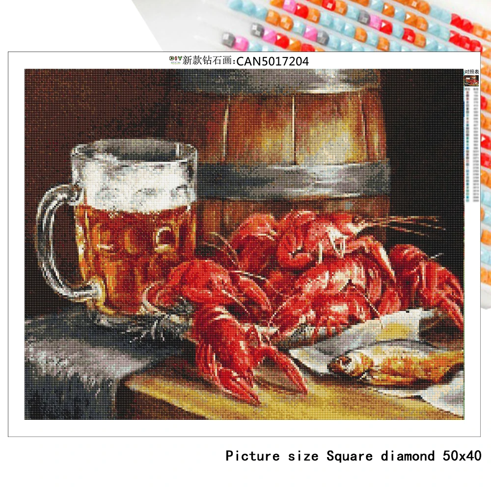 Картина из квадратных или круглых бусин 5D &quotсделай сам&quot пиво Лобстер мозаика