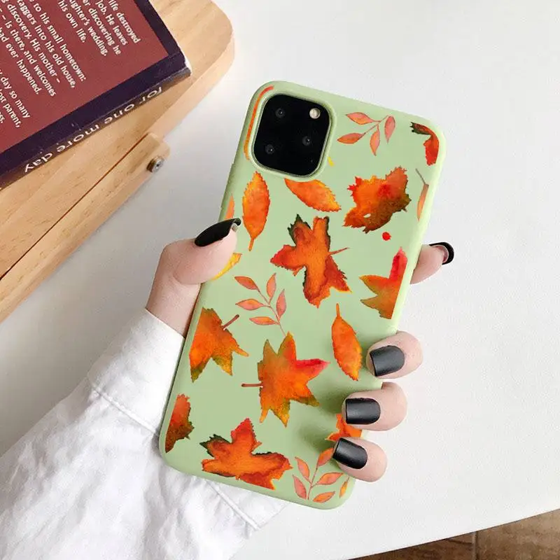

Pumpkin happy Fallen leaves fall Phone Case Candy Color for iPhone 6 7 8 11 12 s mini pro X XS XR MAX Plus