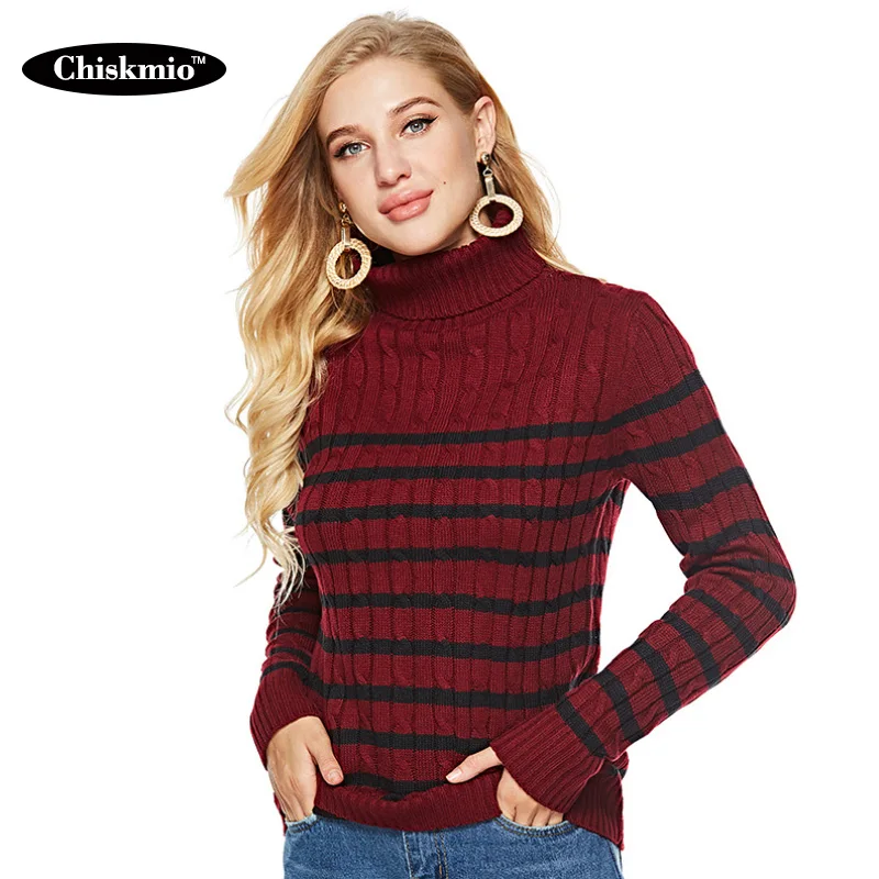 

Turtleneck Striped Sweater Women Knitting Tops Slim Bottoming Pullover Women Warm Knitted Sweater Harajuku Jumper Female
