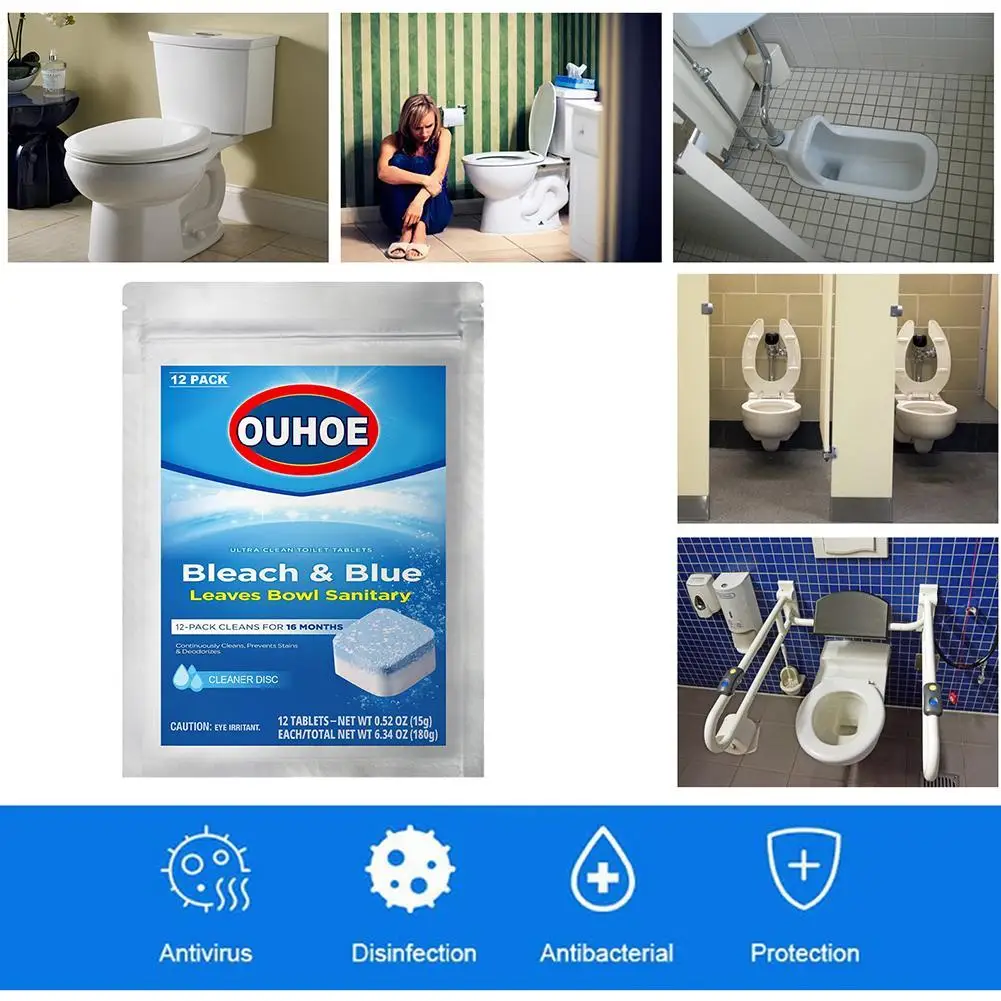

12PCS Smell Stain Removal Toilet Deodorant Ultra-clean Household Chemicals Tablet Super Bleach Toilet Cleaner For Bathroom
