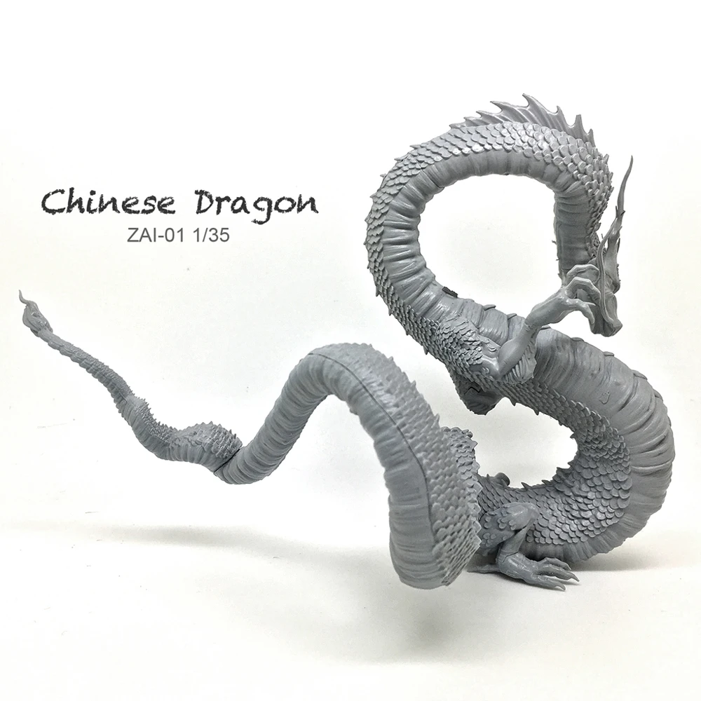 Вонг работы Неокрашенный 1/35 весы смолы с китайским драконом и 90 мм в разобранном