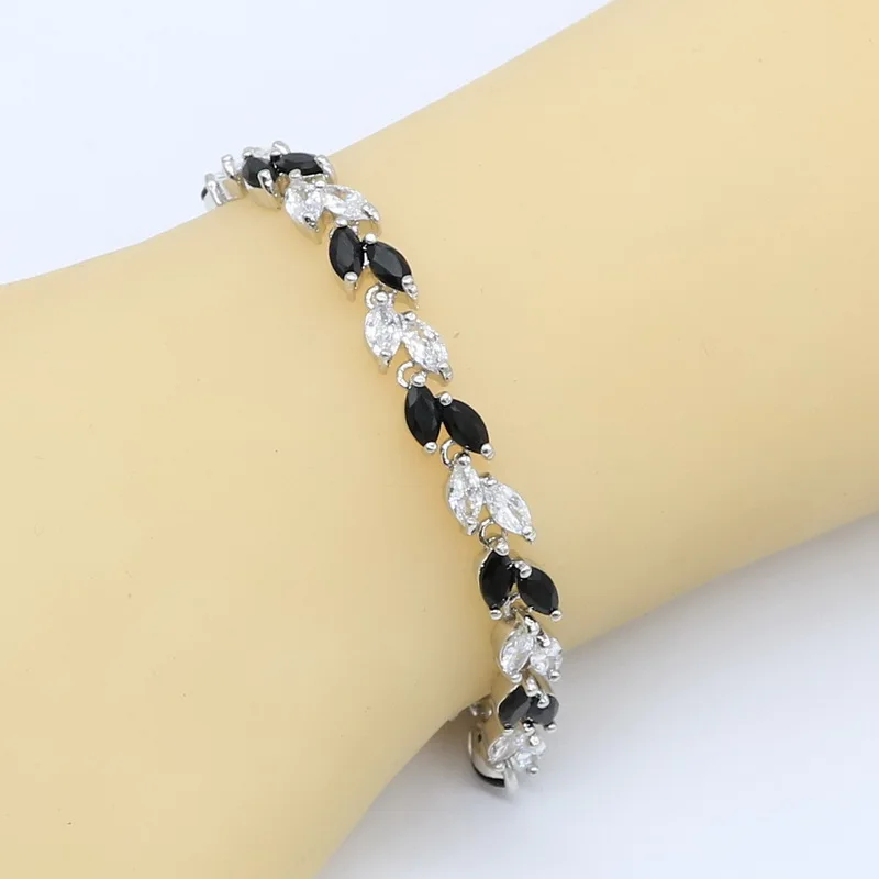 Black White Zircon 925 Silver Wedding Jewelry Sets for Women with Bracelet Earrings Necklace Pendant Ring Gift Box