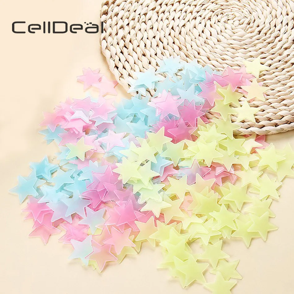 CellDeal 100 шт. 3D звезды светится в темноте светящиеся наклейки на стену для детской