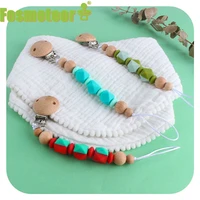 fosmeteor silicone beads hexagon beech wooden beads baby teether pacifier clips wood crafts toys gift pacifier holder chain