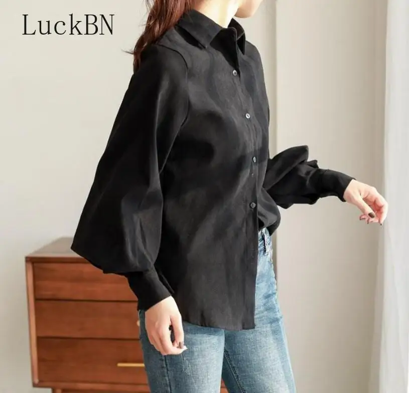 

Intage Lantern Sleeve Autumn Winter Thicken Women Shirt Blouses Single Breasted Blouse Female Loose Shirts Tops Blusas Mujer