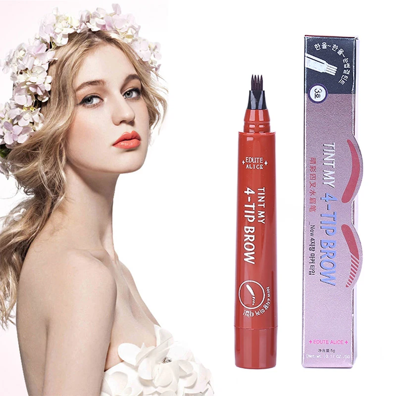 Natural 3D Microblading Eyebrow Tattoo Pen with 4 Micro Tips Superfine Sketch Liquid Eyebrow Pencil Waterproof Brow Tint TSLM2