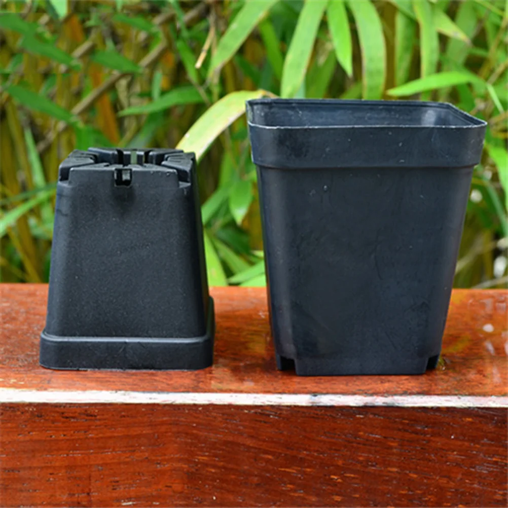 

100 шт., пластиковые маленькие цветочные горшки, квадратные мини-фотогоршки без тарелок для бонсая (черные)