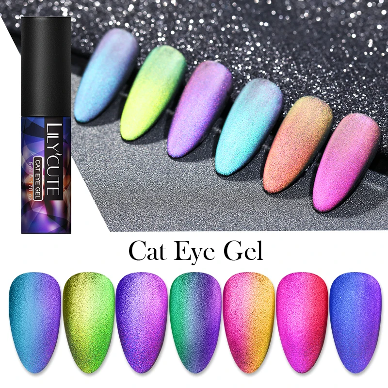 LILYCUTE 9D Auroras ногтей Гель-лак «кошачий глаз» Гель-лак для использования с магнитом звездное небо замочить от УФ Магнитный Гель-лак для ногтей 5 мл