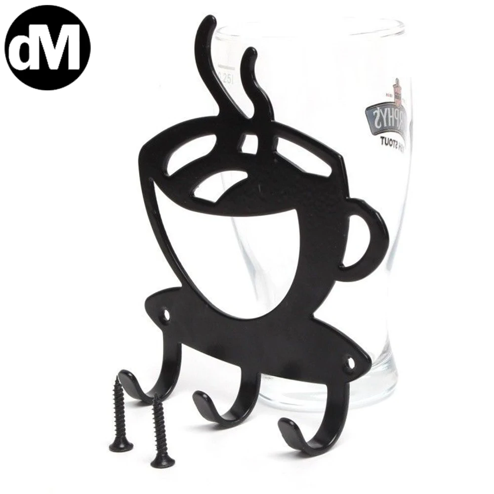 

DM 3 Hooks Metal Black Coffee Cup Shaped Wall Hook Key Holder Bathroom Wall Mount Rack Decor Hanger Organizer Clothes Hook 2021