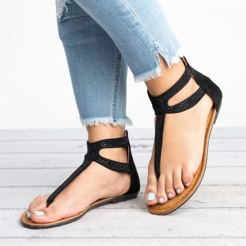 

2021 Summer New Women's Suede Flat Bottom Bag with Back Zipper Clip Toe Fashion Women's Sandals Comfortable Hot Sale 7KG318