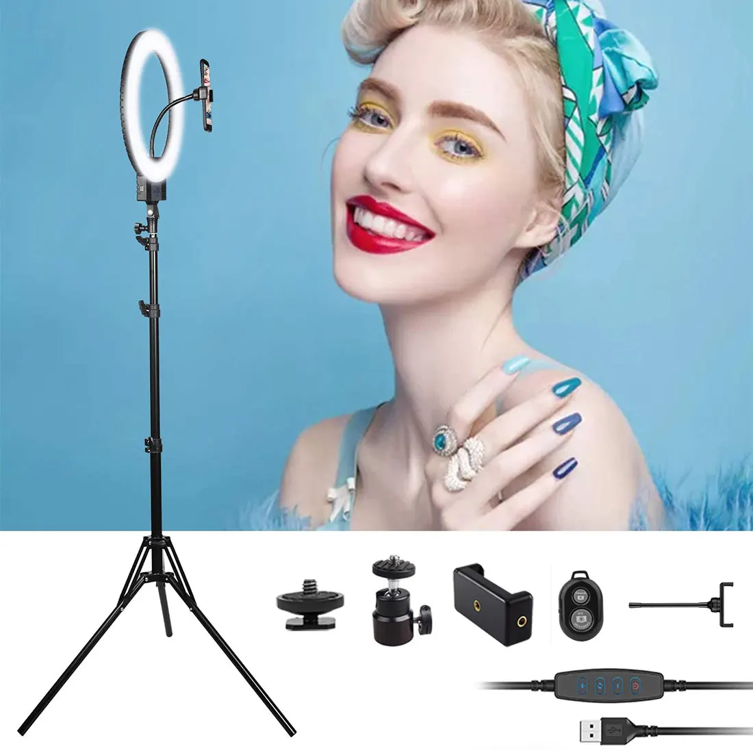 

12-inch LED selfie ring light, with tripod phone holder, for makeup, live streaming YouTube, ring light with 3 lighting modes