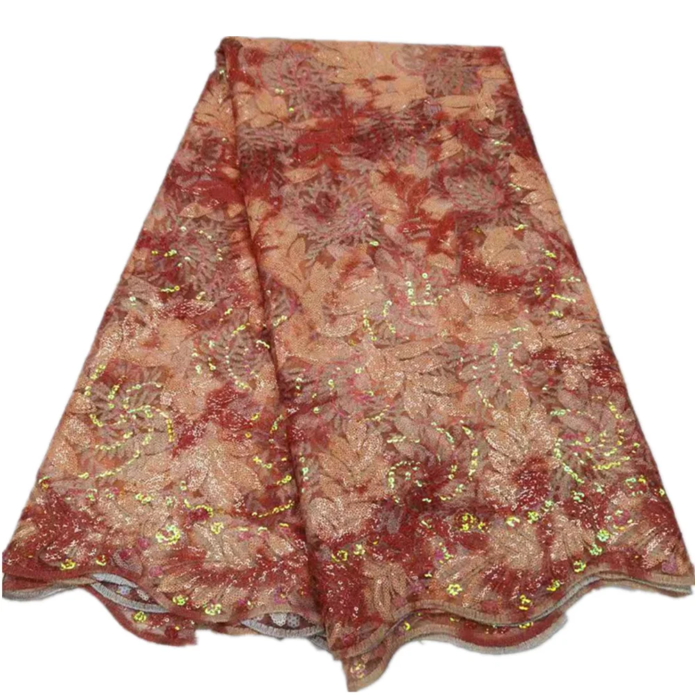 

Latest Sequins African Lace Fabric Embroidery Nigerian Tulle Lace 5 Yards French Net Lace Fabric For Party QX-140