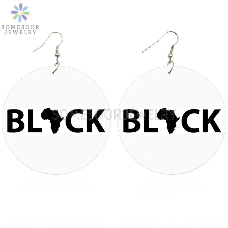 Высококачественные черные афро деревянные висячие серьги SOMESOOR с картой в