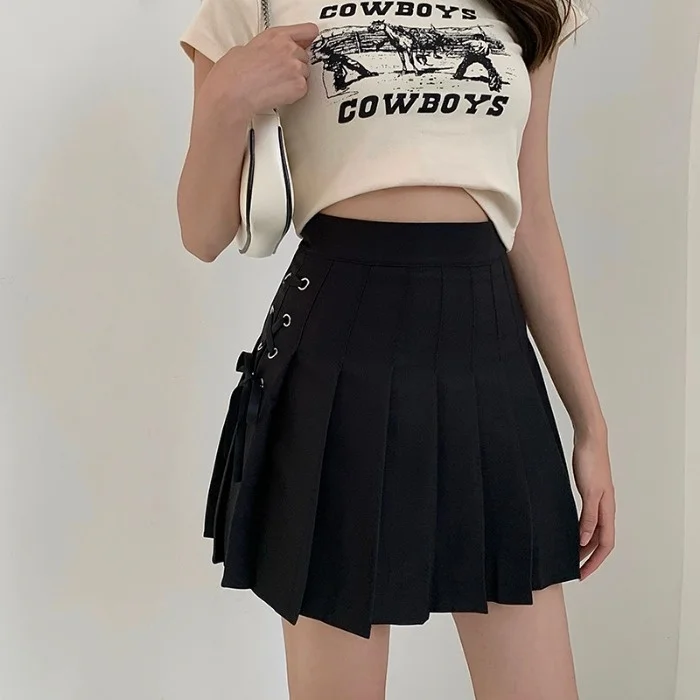 Сексуальная плиссированная юбка с высокой талией для девушек на шнуровке |