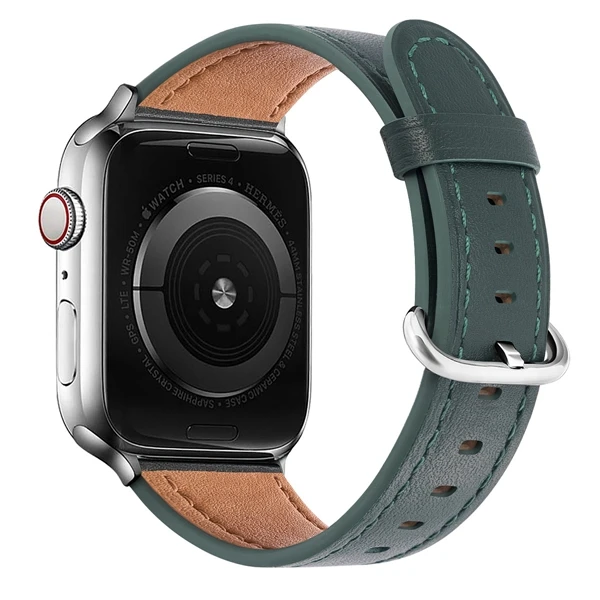 B-pine green Кожаный ремешок для Apple Watch для iwatch 38 мм 42 мм ремешок 40 мм 44 мм петля серии 5 4 3 2 1 - Цвет ремешка: B-pine green