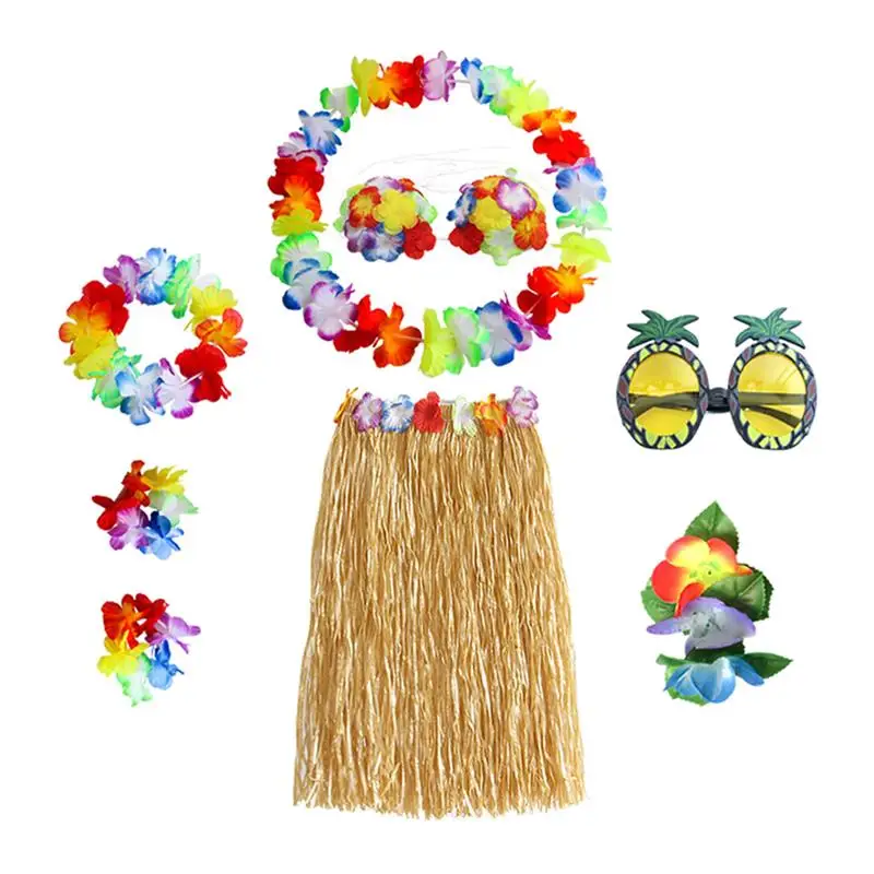 

8 Pcs Plastic Fibers Women Grass Skirts Hawaiian Party Hula Dance Set Hawaiian Beach Skirt Festive Party Supplies