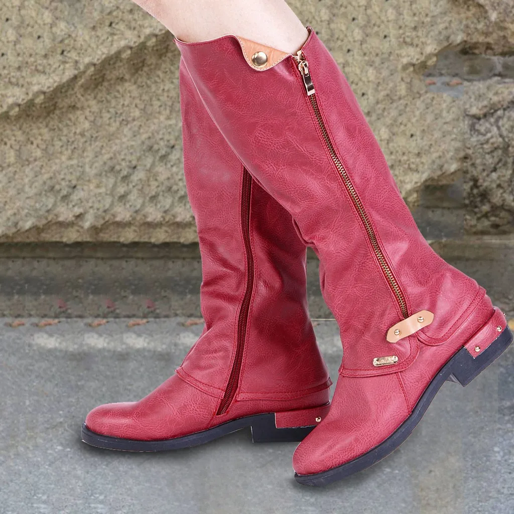 Женские сапоги модные кожаные сапоги-трубы до колена на молнии женские зимние в