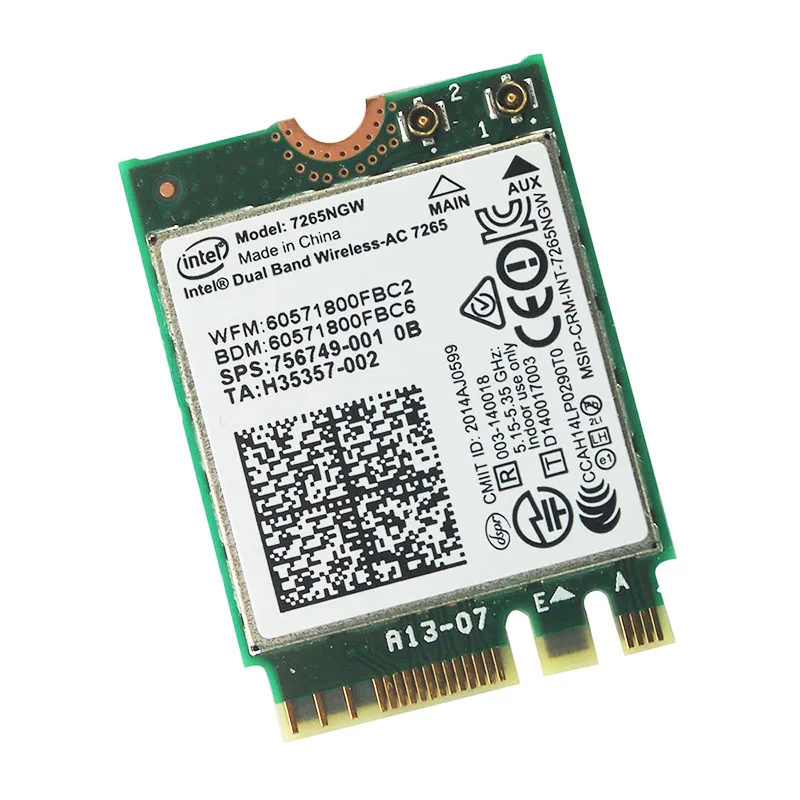 7265NGW NGFF M.2 867m 802.11ac Wifi + Bluetooth 4 0 Wlan-карта 867 Мбит/с Intel 7265AC для HP 756749-001 EliteBook 850 G2 |