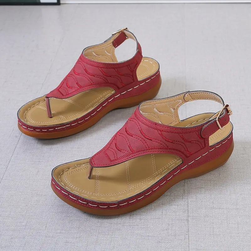 

2021 New Women's Sandals Summer Clip Toe Wedges Thong Shoes Platform Buckle Casual Ladies Beach Shoes Rome Sandals Size 35-43