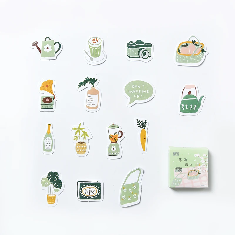 

45pcs boxed stickers Leisure holiday Kawaii Cartoon Diary Album Stationery Sticker aesthetic Decorative collage planner Album