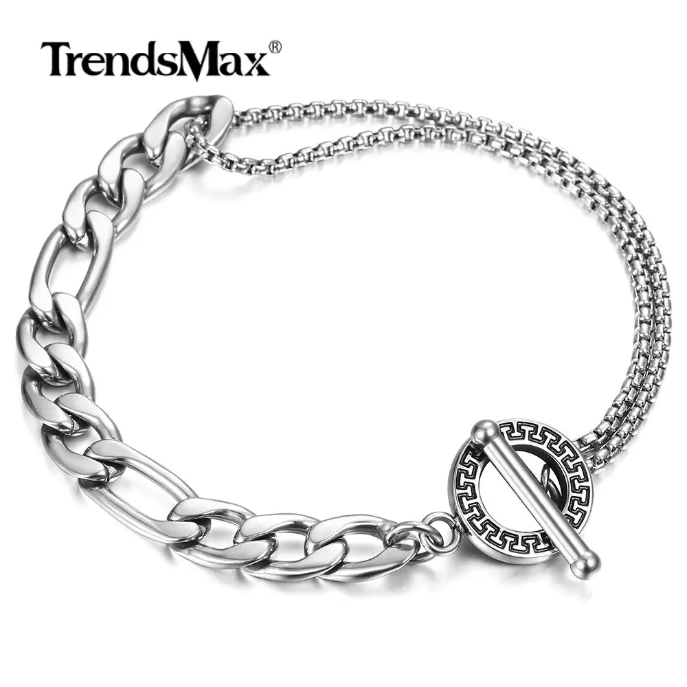 Браслет женский и мужской Фигаро из нержавеющей стали под золото с 2 цепочками