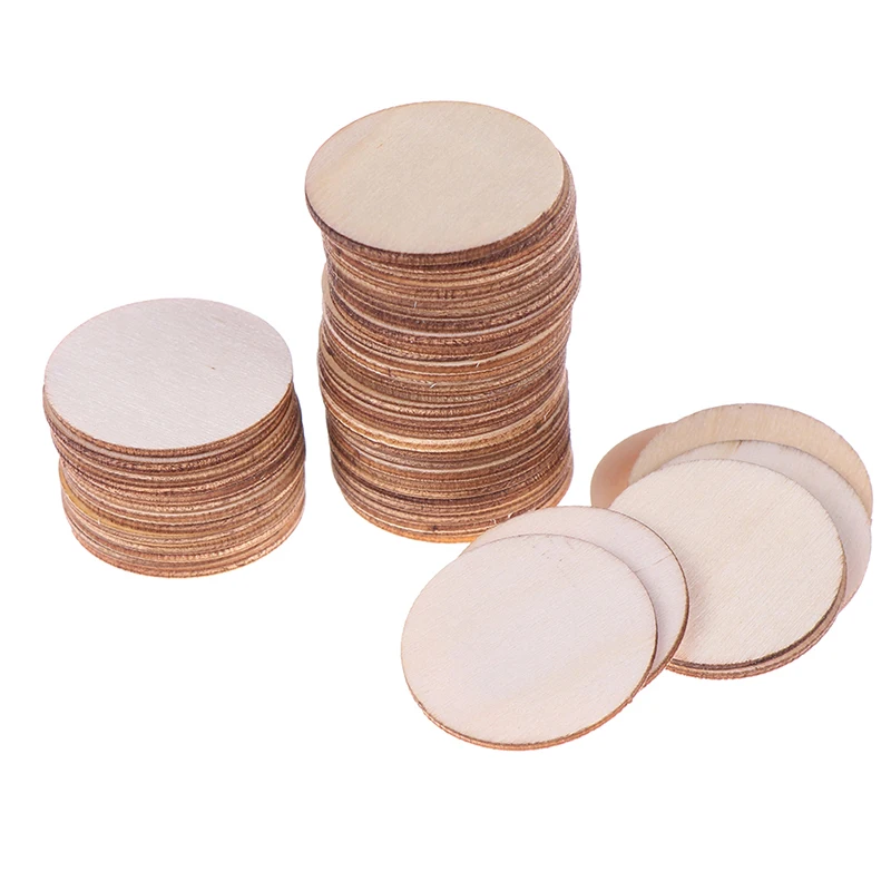

50pcs DIY Natural Blank Wood Pieces Slice Round Unfinished Crafts Wooden Discs