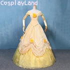 Платье принцессы для взрослых женщин Косплей Костюм бальное платье Хэллоуин Вечеринка желтое платье шнуровка с подъюбником перчатки