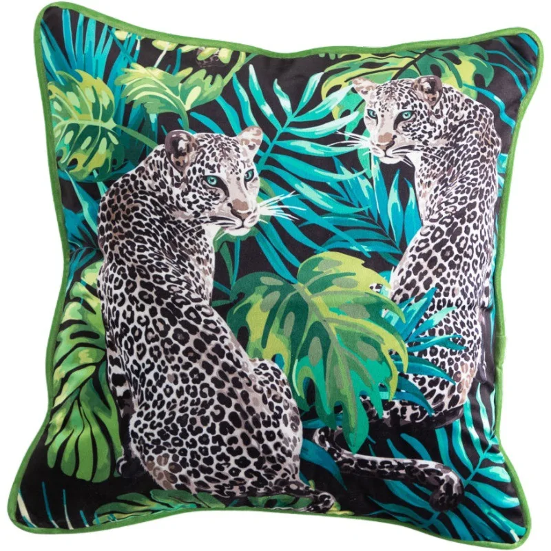 

Dark Green Tropical Forest Velvet Cushion Cover 45x45cm/50x50cm Leopard Double Sided Throw Pillows Decorative Cushions For Sofa