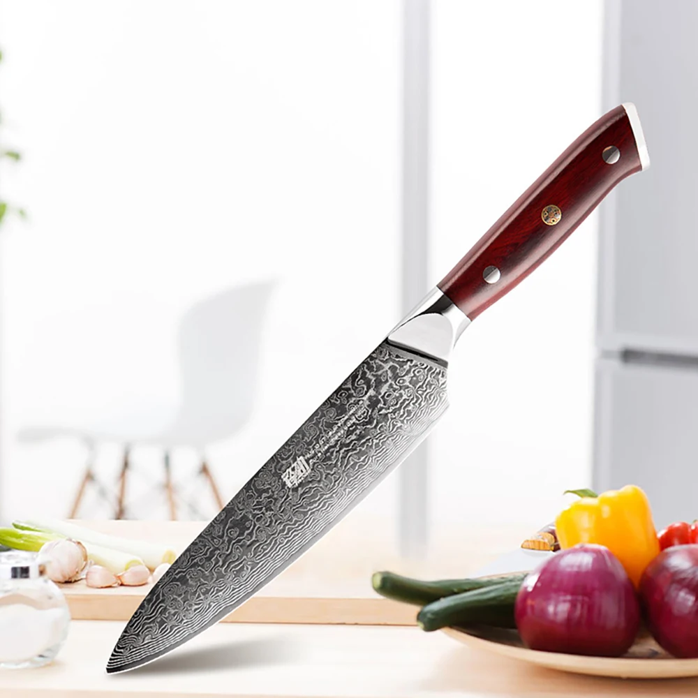 

XSG 8 дюймов поварской нож Gyuto японский AUS10 дамасский кухонный нож из нержавеющей стали мясницкий нож рукоятка из палисандра