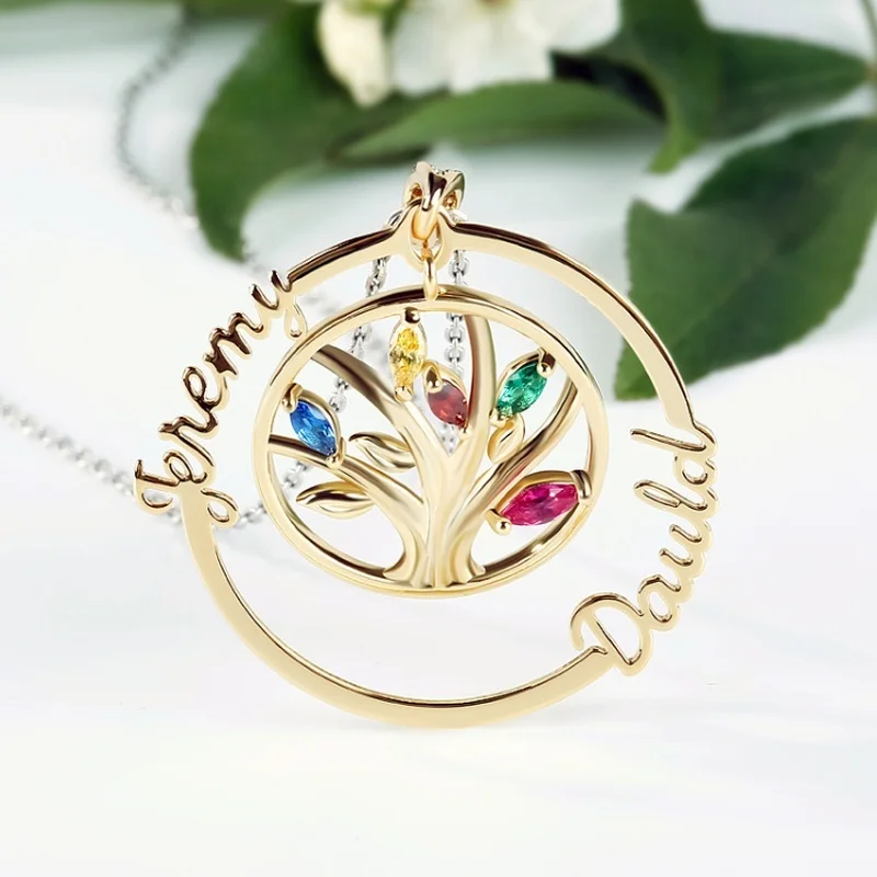 

Women's luxury creative tree of life colorful geometric zircon necklace wedding Valentine's day gift pendant jewelry wholesale