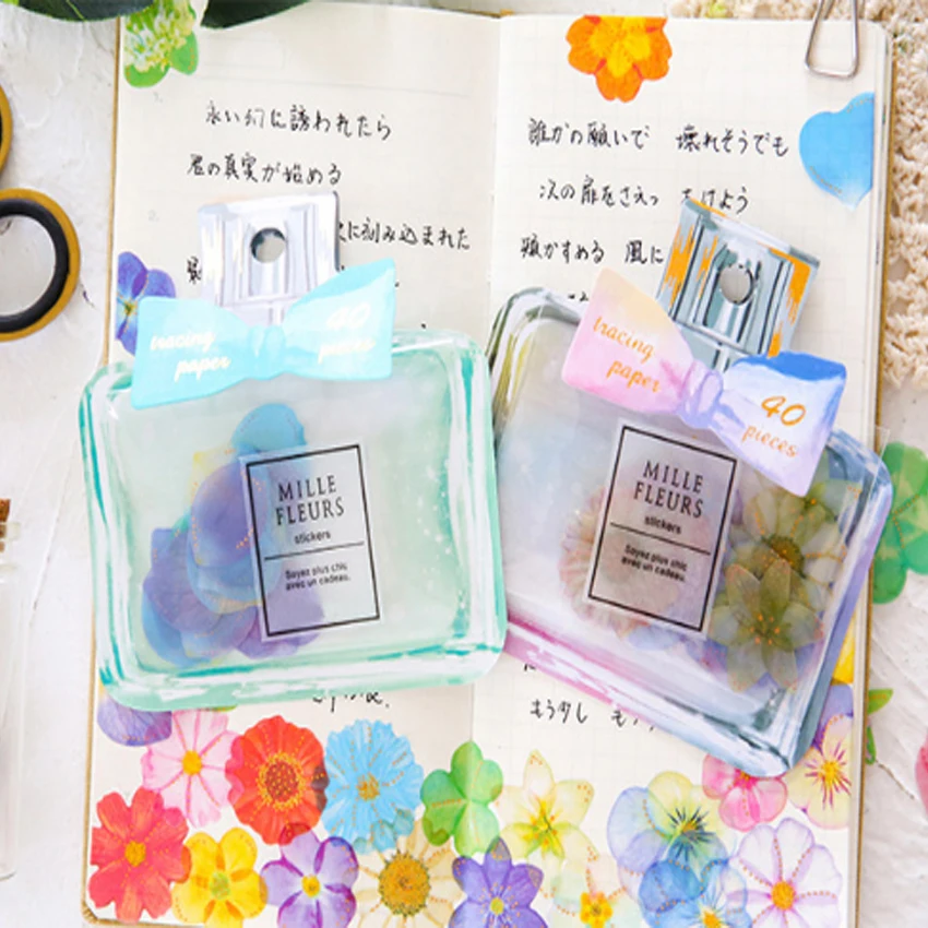 40 шт./лот каваи Цветочный бант флакон духов дневник наклейки для канцелярских