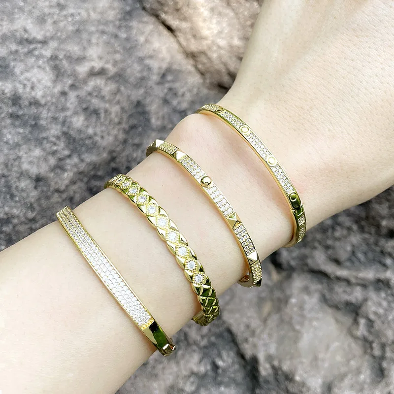 

EYIKA роскошные бриллианты для женщин, очаровательные дизайнерские ювелирные изделия в стиле панк, позолоченные фианиты, винтажные браслеты, ...